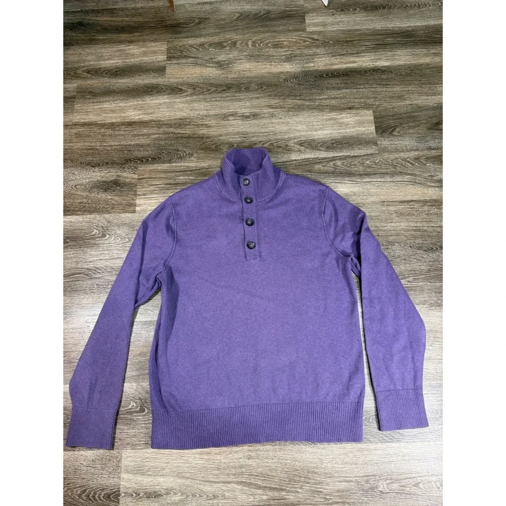 Banana Republic Sweater Mens L Orchid Purple Cotton Cashmere Mock‎ Neck Button